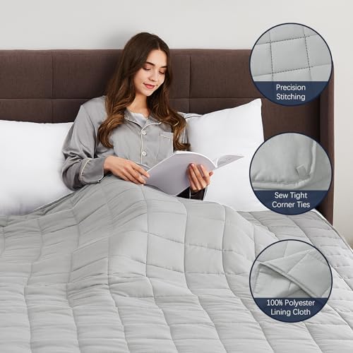 CuteKing Weighted Blanket for Adults: Weighted Blanket with Premium Glass Beads - Breathable Heavy Blanket for Comfort Sleep - Thick Blanket for Adult All Season (12lbs, 48"x72", Light Grey) - Image 7