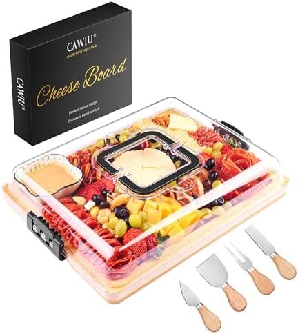 CAWIU Portable Charcuterie Board with Lid, Travel Cheese Board & Snack Tray by CAWIU