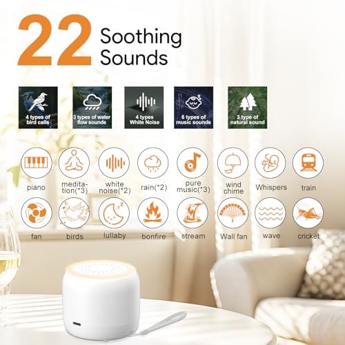 Portable & Mini Rechargeable White Noise Machine with 22 Soothing Sounds 3 Timer Options, Memory Function for Baby, Kids, Adults Use for Travel, Camping, Home, Nursery & Office - Image 5