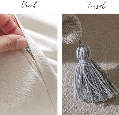 BlissBlush 20X54 Oversized Large Lumbar Pillow Cover for Bed, Rectangular Long Decorative Throw Pillowcase, Cotton Boho Accent Cushion with Gray Tufted Pattern and Tassels, Cream Neutral (Cover Only) - Image 6