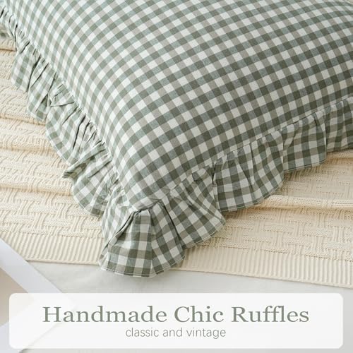2 Pack 20"x20" Sage Green/White Plaid Ruffle Throw Pillow Covers - Image 4