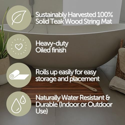 Nordic Teak 100% Solid Teak Wood String Mat - Indoor and Outdoor Use - Non-Slip Wooden Platform for Sauna, Pool, Hot Tub Flooring Decor and Protector (Oiled Finish, 31.4" x 19.6") - Image 4