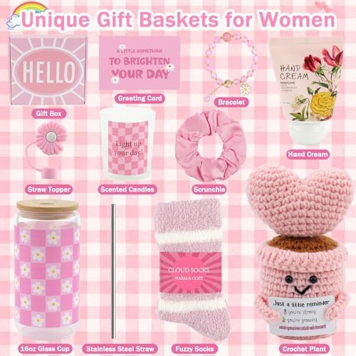 Pink Gift Basket for Women, Unique Birthday Gifts for Teen Girls Mom Sister - Image 2