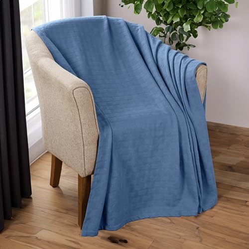Superior Cotton Blanket Breathable All Season Comfy Bedding, Throw, Denim Blue - Image 2