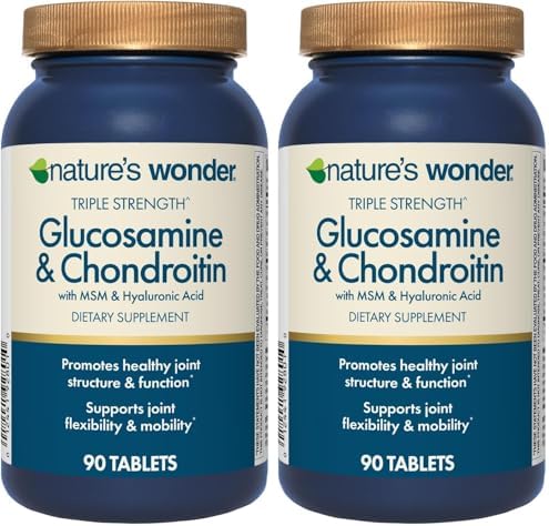 Nature's Wonder Triple Strength Glucosamine Chondroitin with MSM and Hyaluronic Acid and Boswellia for Joint Health, Supports Joint Flexibility and Mobility, 45 Day Supply, 90 Tablets (Pack of 2) by NaturesWonder