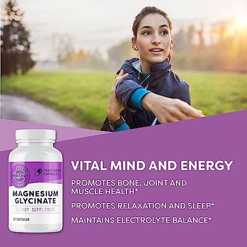 VIMERGY Magnesium Glycinate – Stress Support – Chelated to Avoid Tummy Upset*– Promotes Heart Health & Energy*– Kosher, Vegan Gluten-Free – 180 Caps (Pack of 2) - Image 2
