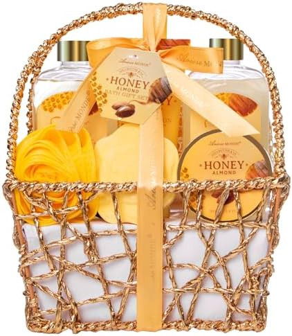 Birthday Gifts for Women, Honey Almond Spa Gift Baskets Bath Set for Women by Ariosemonde
