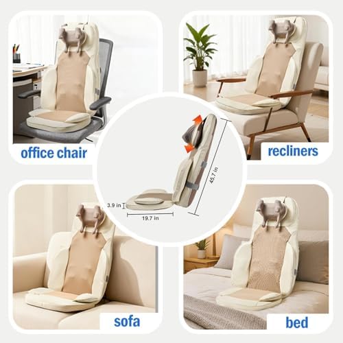 Massage Chair Pad with Dual Neck Modules and Heat, Cream - Image 7