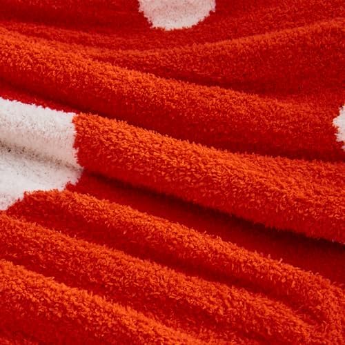 CozeCube Reversible Knit Throw Blanket, Orange Red White Polka Dot, 50"x60" - Image 3