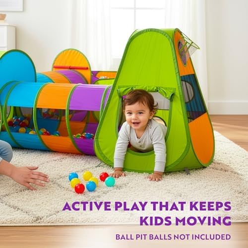 Playz 5pc Pop Up Play Tent and Crawl Through Tunnels for Kids w/Carry Bag - Image 5