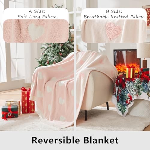 CozeCube Valentine's Day Love Heart Throw Blanket, Super Soft Romantic Fullfy Microfiber, Reversible Featival Blankets for Couch Bed Sofa, Warm Knit Christmas Decorative Gift Blankets, Pink 50"X60" - Image 3