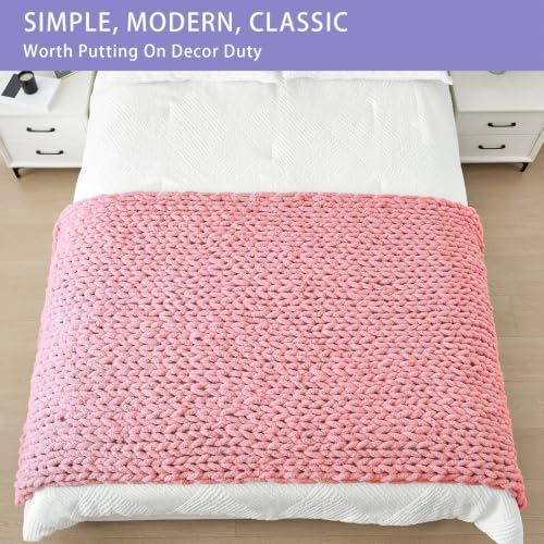 Bigacogo Chunky Knit Throw Blanket for Couch, 40x80 inches, Blush Pink - Image 3