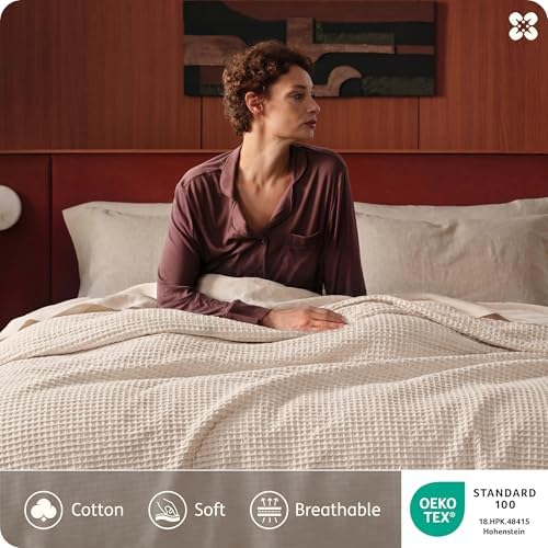 Bedsure PureWoven Cotton Waffle Weave Duvet Cover, Beige, Duvet Cover Only - Image 3