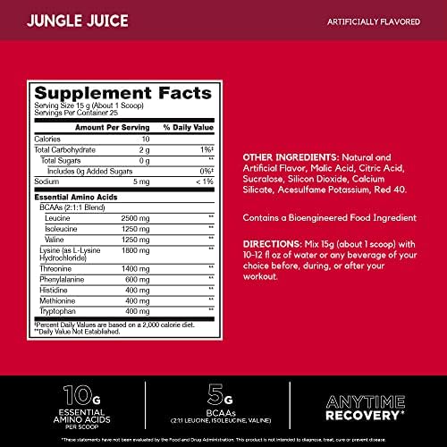 BSN Amino X EAAs, Muscle Recovery and Endurance, 10g Essential Amino Acids, 5g BCAAs, Zero Sugar, Caffeine Free, Jungle Juice, 13.2oz, 25 Servings - Image 2