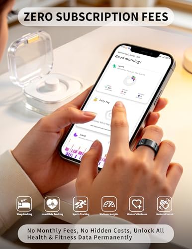Smart Ring for Women Men Fitness Tracker Heart Rate Sleep Trends 128 Sports Modes Gesture Control Cycle Tracking IP68 Waterproof No Subscription Compatible with iPhone Android (Black, Size 11) - Image 4