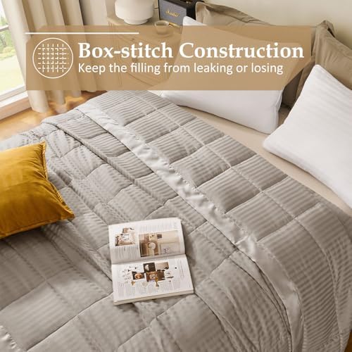 downluxe King Size Blanket with Satin Trim, Lightweight Down Alternative King Blanket for All Season, Machine Washable (Sand, 108 x 90 Inch) - Image 4