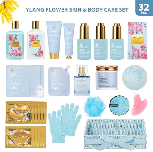 Gifts for Women, 32 Pcs Ylang & Rose Bath & Body Gifts Basket for Women - Image 2