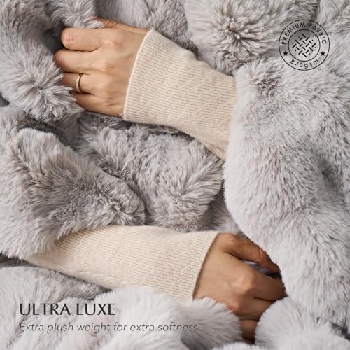 EverGrace Faux Rabbit Fur Bubble Throw Blanket, 50"x60", Taupe - Image 3