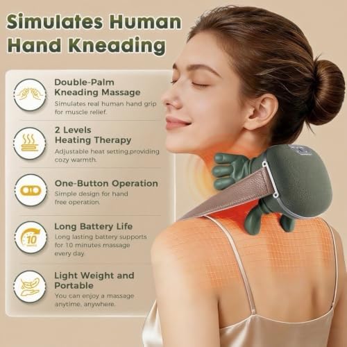Neck Massager with Heat - Deep Tissue Shiatsu Electric Neck and Shoulder Massager with Fingers, 4D Kneading Design for Pain Relief, Cordless Masajeador De Espalda Y Cuello, Portable for Travel - Image 2