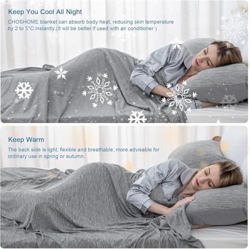 CHOSHOME Cooling Blanket for Hot Sleepers Lightweight Summer Cold Thin Blankets for Sleeping, Hot Flashes Night Sweats, Soft Blanket for Bed, Full Size, Grey - Image 2