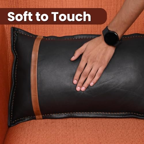 LL LEATHER LOVERS Genuine Lambskin Leather Pillow Cover, 20x28 Inch Case for Lumbar Throw Couch Pillows, Thick & Soft Cushion Covers for Sofa Bed Home Decor (Black & Tan Box Pack of 1) - Image 4