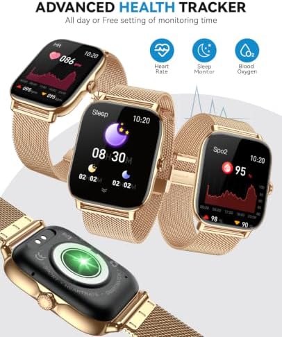 Smart Watch for Women Men- Answer/Make Call, IP68 Waterproof Fitness Tracker with Sleep Monitor,Smartwatch for Andriod iPhone Compatible (Warm Gold Case w/Champagne & Vintage Gold Band, 1.91) - Image 4