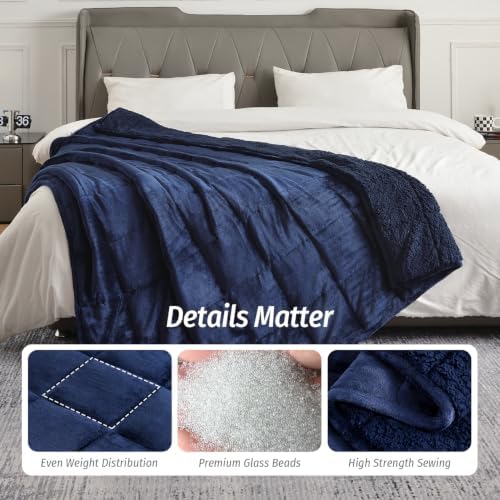 Wemore Sherpa Weighted Blanket for Adult 15 lbs Twin 48"x72" Navy Blue - Image 5