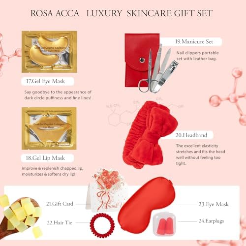 Gifts for Women, 32 Pcs Rose Hydrating Face Skin Care Gifts Set, Spa Basket - Image 5