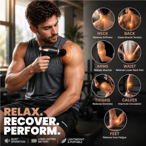 Mini Massage Gun - Handheld Muscle Massager, 6 Speed, 4 Heads, USB-C, Black - Image 3