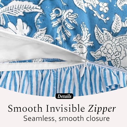 CPC Block Print Ruffle Throw Cover Blue Sapphire 24"x24" Inch Pack of 2-100% Cotton Ruffle Couch Decorative Boho Pillows Case for Living Room, Bedroom, Sofa, Farmhouse Gift for Spring, Mother's Day - Image 3