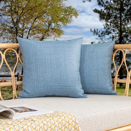 Kevin Textile Outdoor Waterproof 18”x18” Pillow Covers 2 Pack, Light Blue by KevinTextile