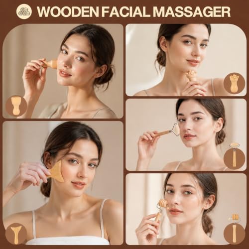 15 Pcs Wood Therapy Massage Tools Set, Wooden Rollers, Gua Sha & Facial Massage Tools for Body Sculpting and Self Care, Full Body Home Spa Kit - Image 4