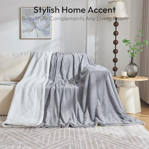 NANPIPER Sherpa Blanket Twin Thick Warm Blankets for Winter Bed Super Soft Fuzzy Flannel Fleece/Wool Like Reversible Velvet Plush Fabric(Light Grey Twin Size 60"x80") - Image 3