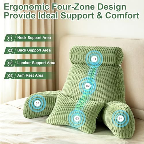 Reading Pillow for Bed, Back Support Pillow for Bed Sitting Up(Green,Large) - Image 5