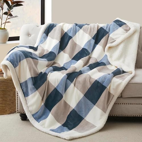 Gracelife Sherpa Fleece Throw Blanket for Couch, Fluffy Plush Warm Fuzzy Blanket for Women and Men, Cozy Thick Soft Twin Blanket for Bed, Gray-Soft Blue, 60x80 Inches - Image 6