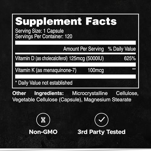 LIFEAID FITAID Essentials Vitamin D3 K2 5000 IU Support, 120 Capsules - Image 7