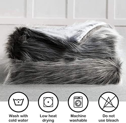 Luxury Faux Fur Throw Blanket, Grey and Black High Pile Mixed Throw Blanket, Super Warm, Fuzzy, Elegant, Fluffy Decoration Blanket Scarf for Sofa, Couch and Bed, 60''x 80'' - Image 4