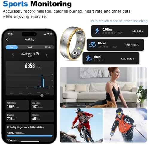 Smart Ring Health Tracker for Men/Women,Fitness Ring Sleep Tracker,Fast Charging for Long-Lasting Use,for Pedometer Exercise,Monitor Sleep, Heart Rate, Stress,Waterproof (Silver,12) - Image 3