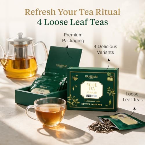 VAHDAM, Assorted White Tea Sampler Gift Set, Gluten Free, Non GMO - 4 Unblended White Loose Leaf Tea Sampler | Tea Variety Pack | Tea Gift Set, Gifts for Women & Men - Image 4