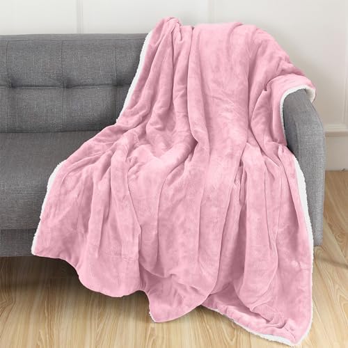 Elegant Comfort Luxury Ultra-Plush Velvet Touch Fleece Throw Soft, Warm, Cozy| Micromink Sherpa-Backing Reversible Blanket for Bed, Sofa and Couch, Solid Light Pink - Image 2