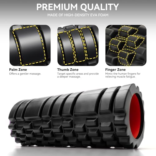 Krightlink Foam Roller for Deep Tissue Massager, 13" High Density Exercise Patented Roller for Muscle Massage and Myofascial Trigger Point Release Back Roller for Fitness, Yoga and Pilates (Black) - Image 2