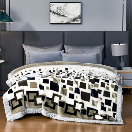 9 lbs Heavy Korean Mink Blanket Queen Size 79×91 inch, Silky Soft and Warm, 2 Ply Reversible Raschel Bed Blanket. by LGYKUMEG