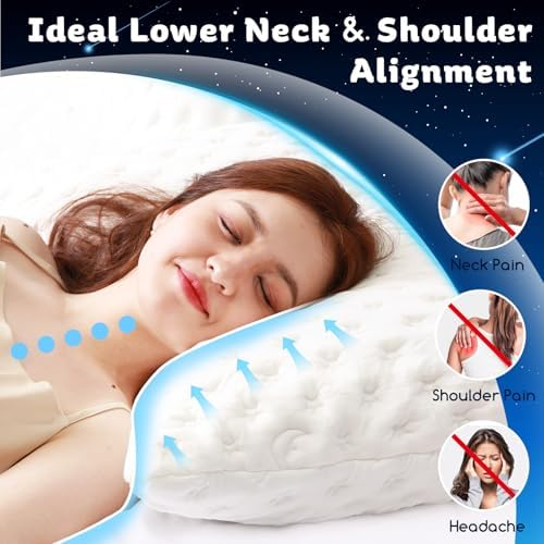 KUCEY Cooling Side Sleeper Pillow for Neck and Shoulder Pain, Luxury Shredded Memory Foam Curved Bed Pillows for Sleeping Set of 2- Adjustable King Size- Washable Cover Crescent White - Image 7