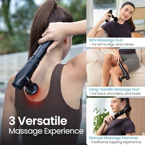 NAPRE 3-in-1 Detachable Massage Gun with Heat,Mini Massage Gun Deep Tissue with Extension Handle,Portable Handheld Percussion Muscle Massager for Back/Neck/Body,Small & Quiet,5 Heads - Image 7