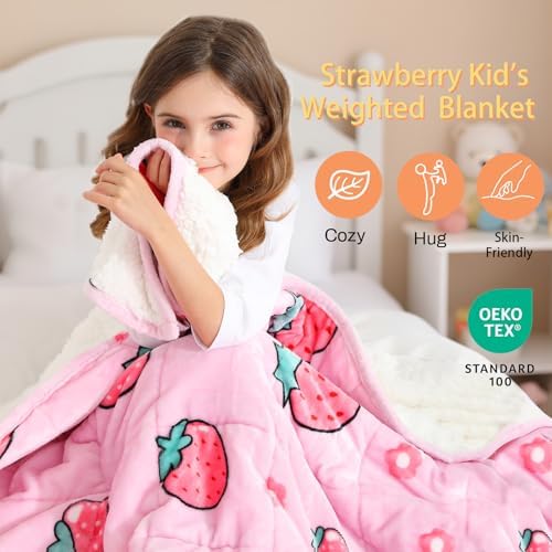 Aemicion Weighted Blanket 10 pounds Twin Size 48"x 72",Soft Sherpa Fleece Heavy Blanket for Sleeping Perfect for 80-110lbs, Cute Strawberry Pink Weighted Blanket for Bed or Couch - Image 4