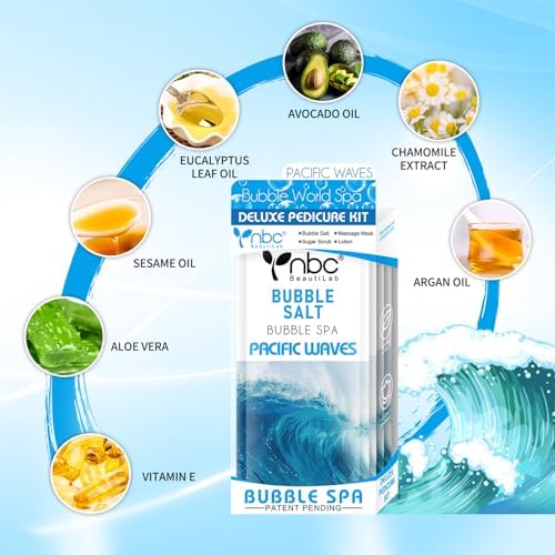 Pedicure Kit Foot Soak Set: Bubble Salt, Sugar Scrub, Massage Mask, Massage Lotion in a Box, 4 Step Foot Spa Kit for Dry Feet, Softens Calluses(1 Set Pacific Waves) - Image 4