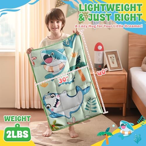 anfie Weighted Lap Pad 2 Pounds, Weighted Blanket (30"*40") Cooling Blanket for Resting,Weighted Throw Blanket for Travel Indoor Outdoor (Green Shark) - Image 5