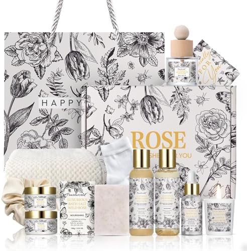 Spa Gift Set for Women- Luxury Rose 14 Pcs Bath Set, Home Spa Kit, Christmas Gift for Women, Birthday Gifts by PEARLWORLD