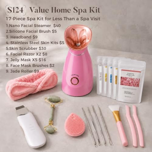 Nano Ionic Facial Steamer Kit with 17 Skin Care Tools for Home Spa - Image 3