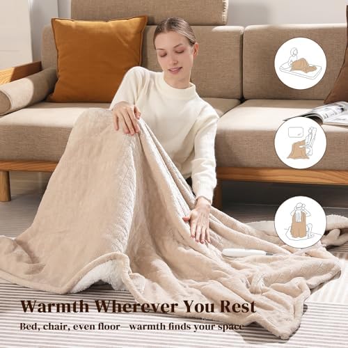 Twin Electric Blanket 62"x84" Heating Blanket Twin Heated Blanket, Beige - Image 6